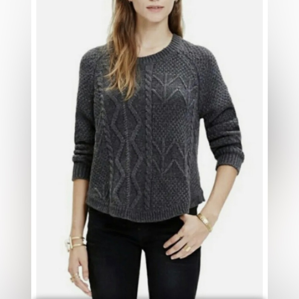 Madewell Grey Cable knit Sweater - Wool & Alpaca Blend